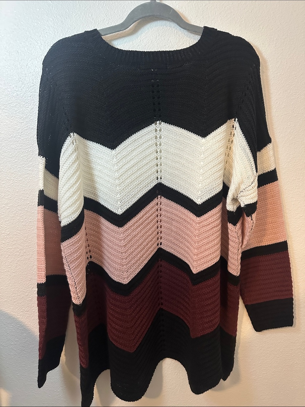 Fifteen Twenty Chevron Colorblock Sweater - Black, White, Pink, Burgundy - Picture 2 of 6